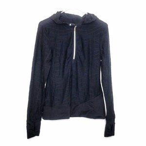 Title Nine Black 1/4 Zip Hooded Pullover Womens Size S Raised Pattern Thumbholes